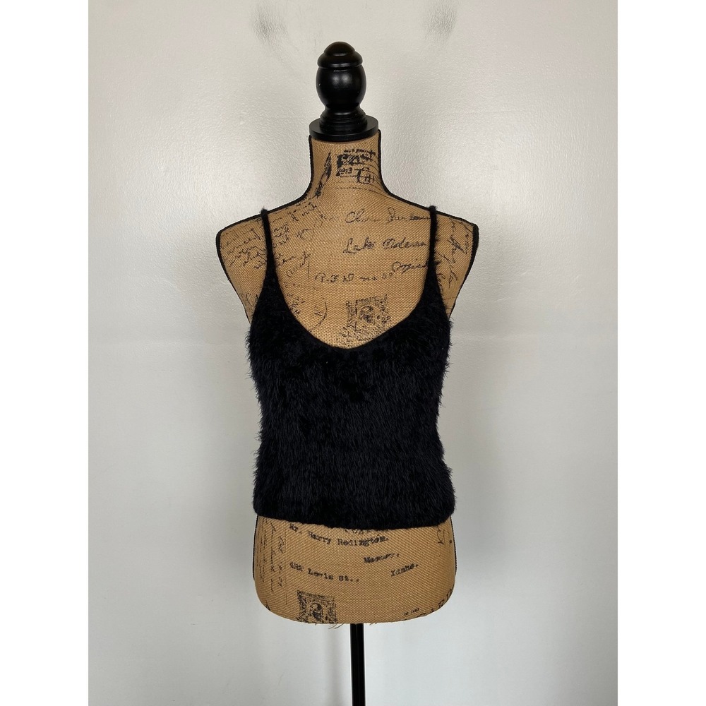 Uniq‎ Women's Y2K Faux Fur Tank Top Size M/L Black V-Neck